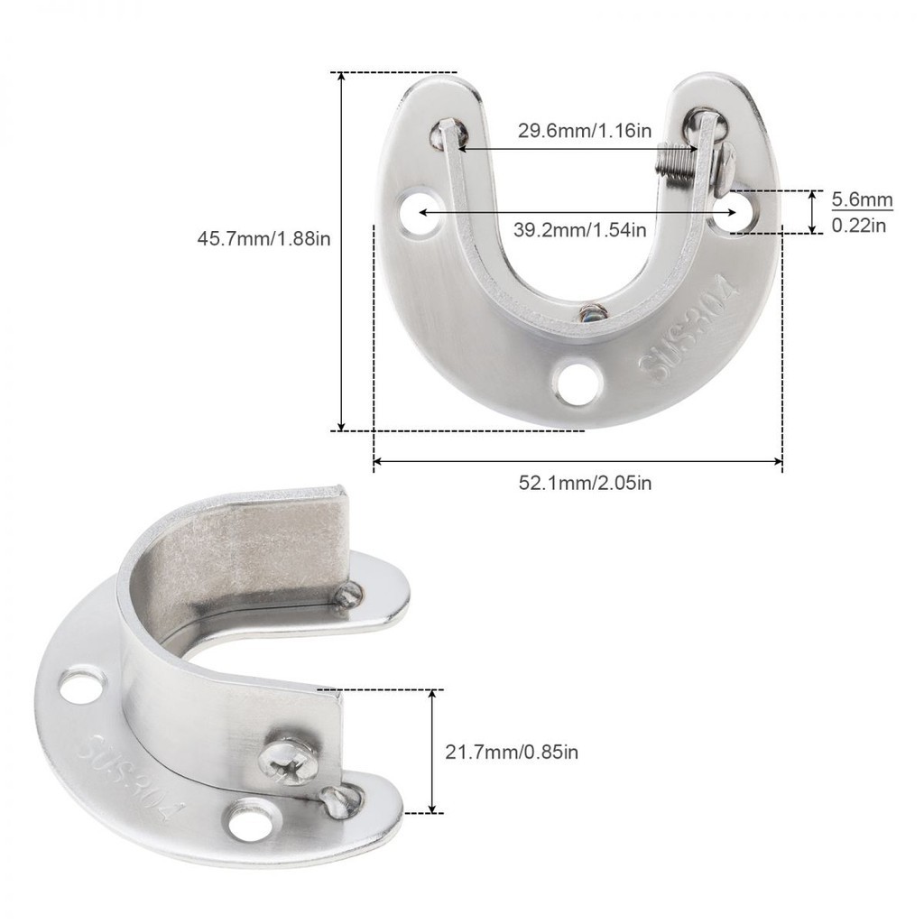 Detalhes do Assento De Flange Aberta Em U De 25/32mm Aço Inoxidável Haste De Cortina Ajustável/Suporte De Pólo De Roupa Para Pendurar Guarda -