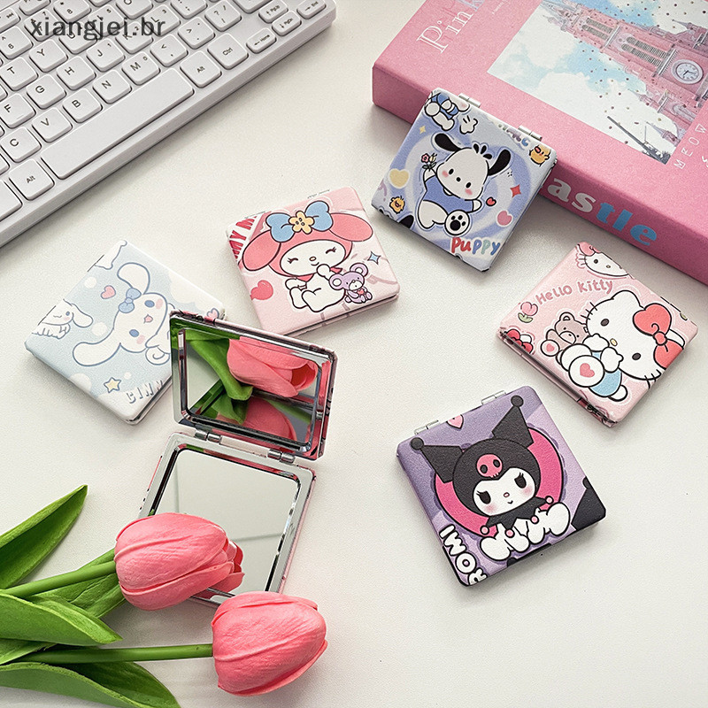 xiangjei Sanrio Espelho Dobrável Hello Kitty Kuromi Cinnamoroll Maquiagem Dupla Face Estudante Portátil Pequeno Presente BR