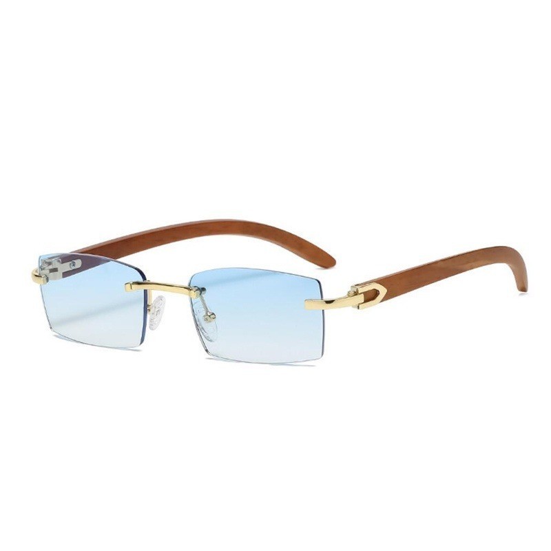 Óculos De Sol Sem Moldura Com Estilo De Madeira , UV400 , Marca De Luxo Masculino E Feminino