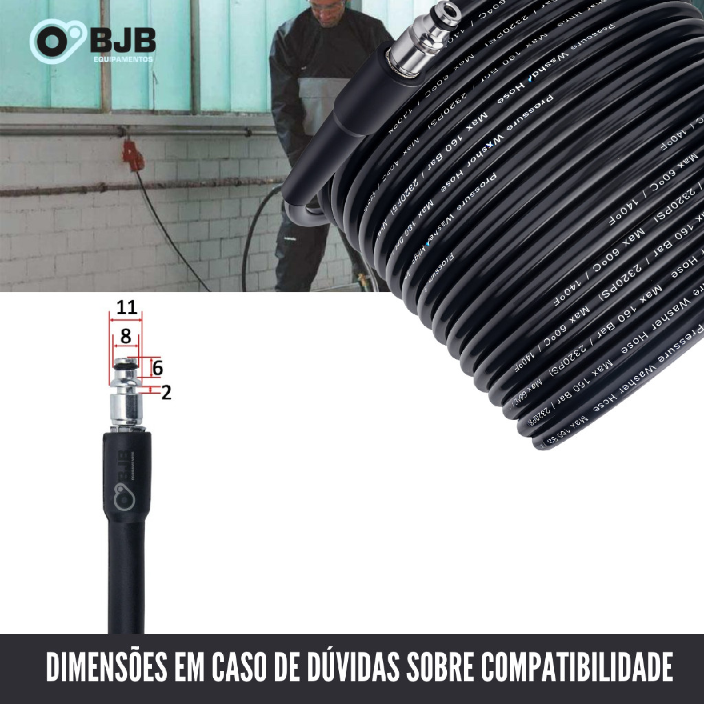 Mangueira Trama Nylon P/ Black Decker Pw1370 Pw 1370 Lavadora de Alta Pressão Lava Jato - 10 Metros de Comprimento — imagem 2 de 2