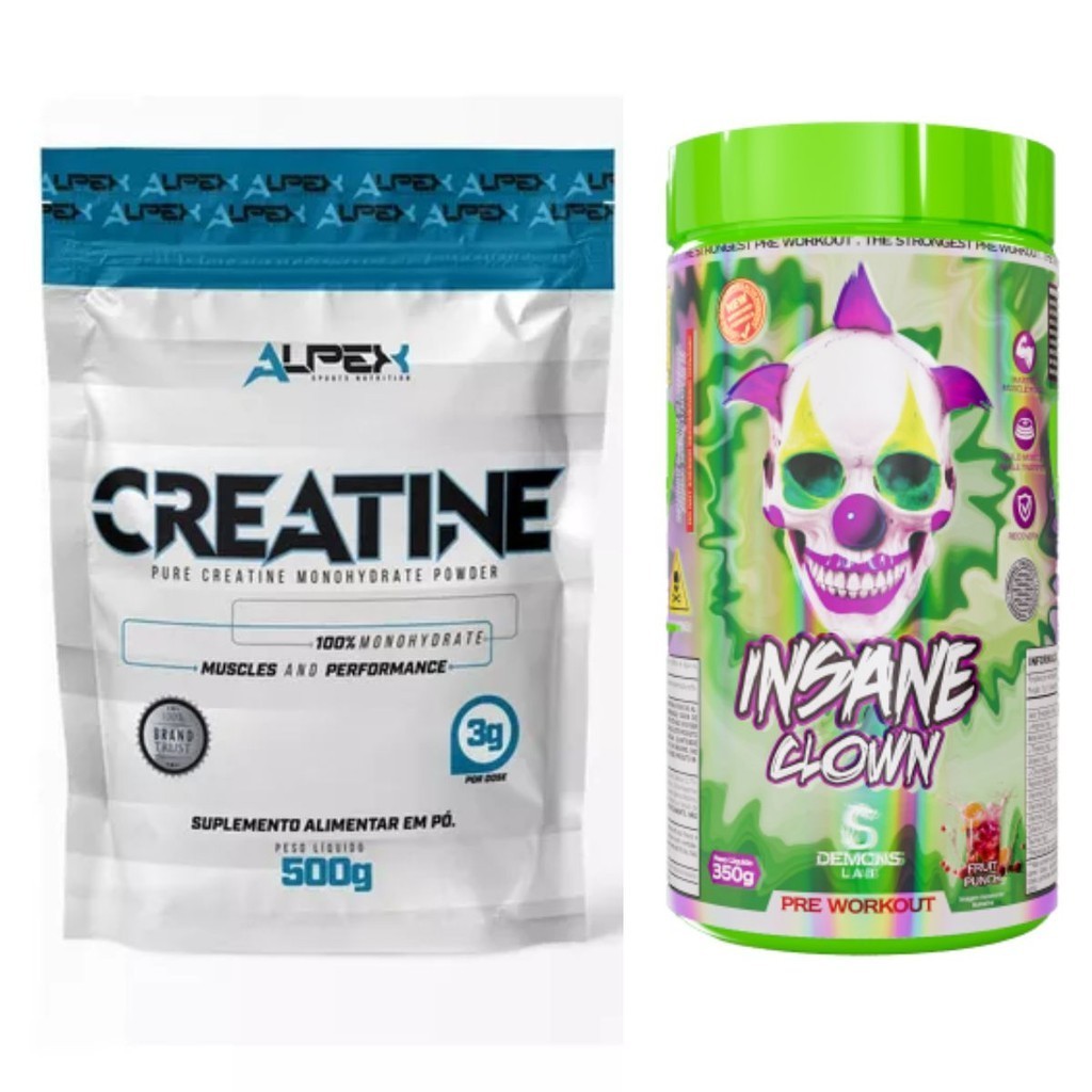 Kit Creatina Alpex 100% 500g + Insane Clown 350g Demons Lab em Oferta na Shopee