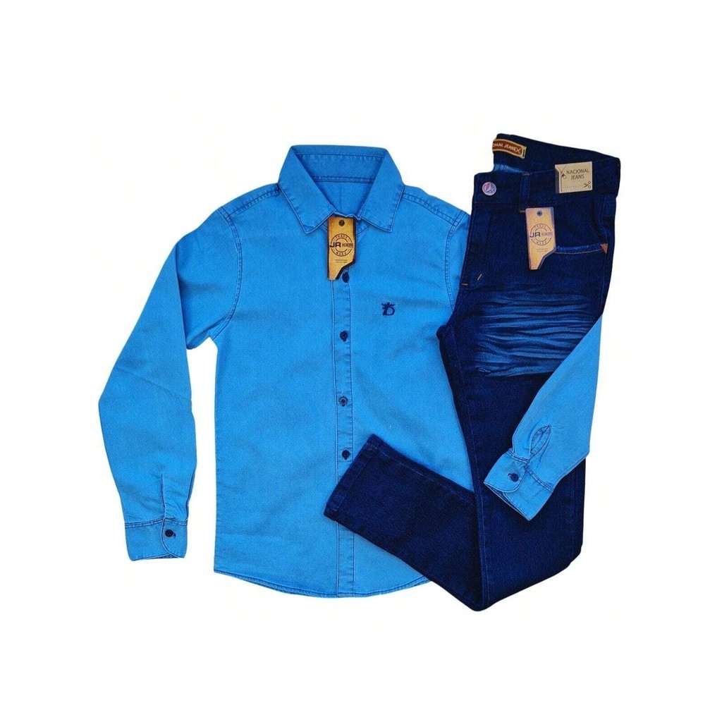 Kit camisa manga longa jeans e calça skine com lycra tam 01 a 16 anos