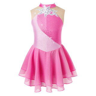 Rswnyirn Vestido Infantil Sem Mangas Com Strass Brilhante E Lantejoulas Floral Decorado Patchwork Patinação Dança