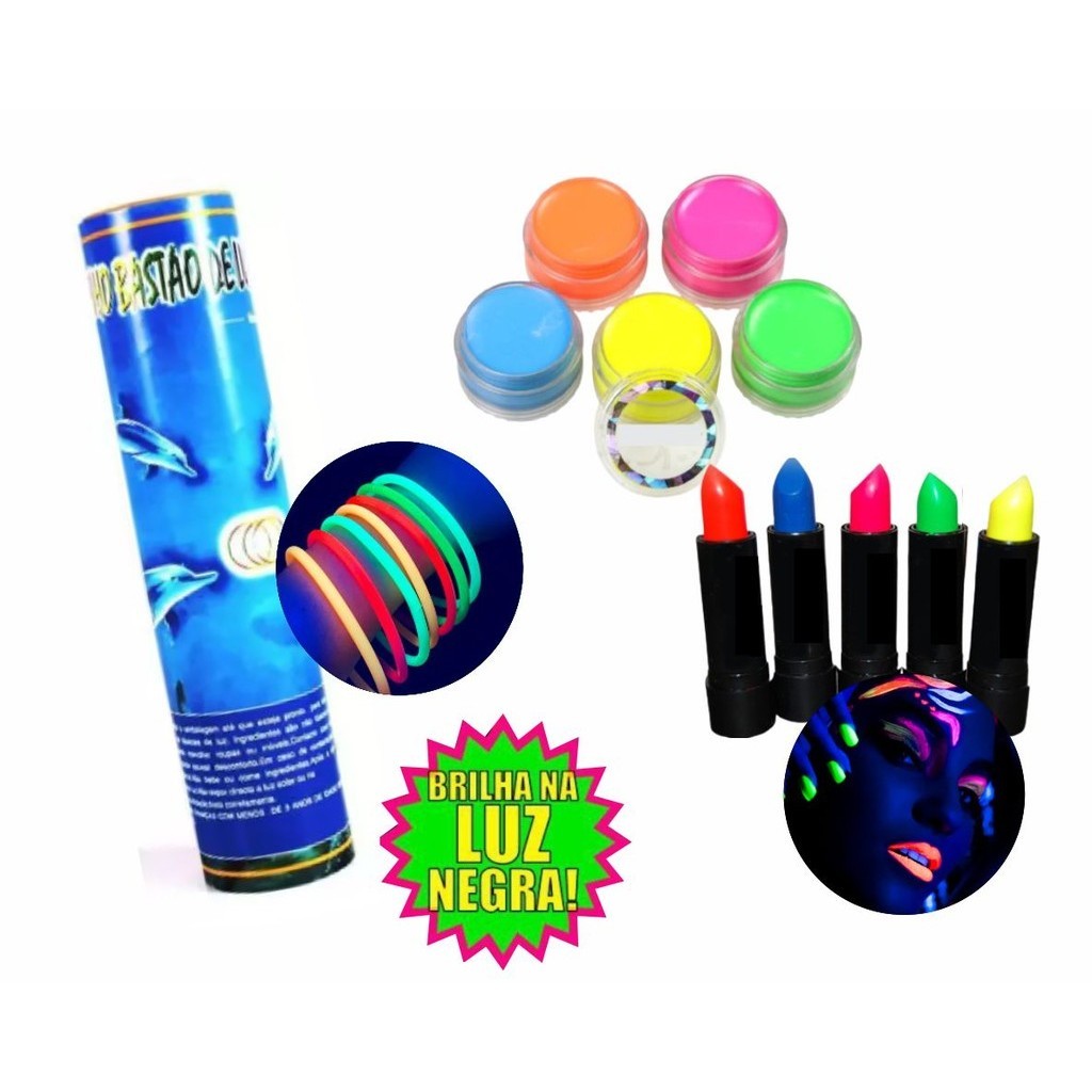 Kit Festa Neon Adereços Pulseira Neon + Tinta + Batom Neon