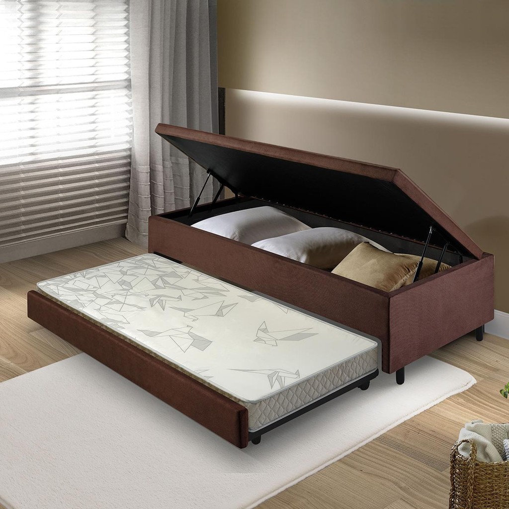 Bicama Box Baú Solteirão 96x203 com Colchão Auxiliar Ecoflex