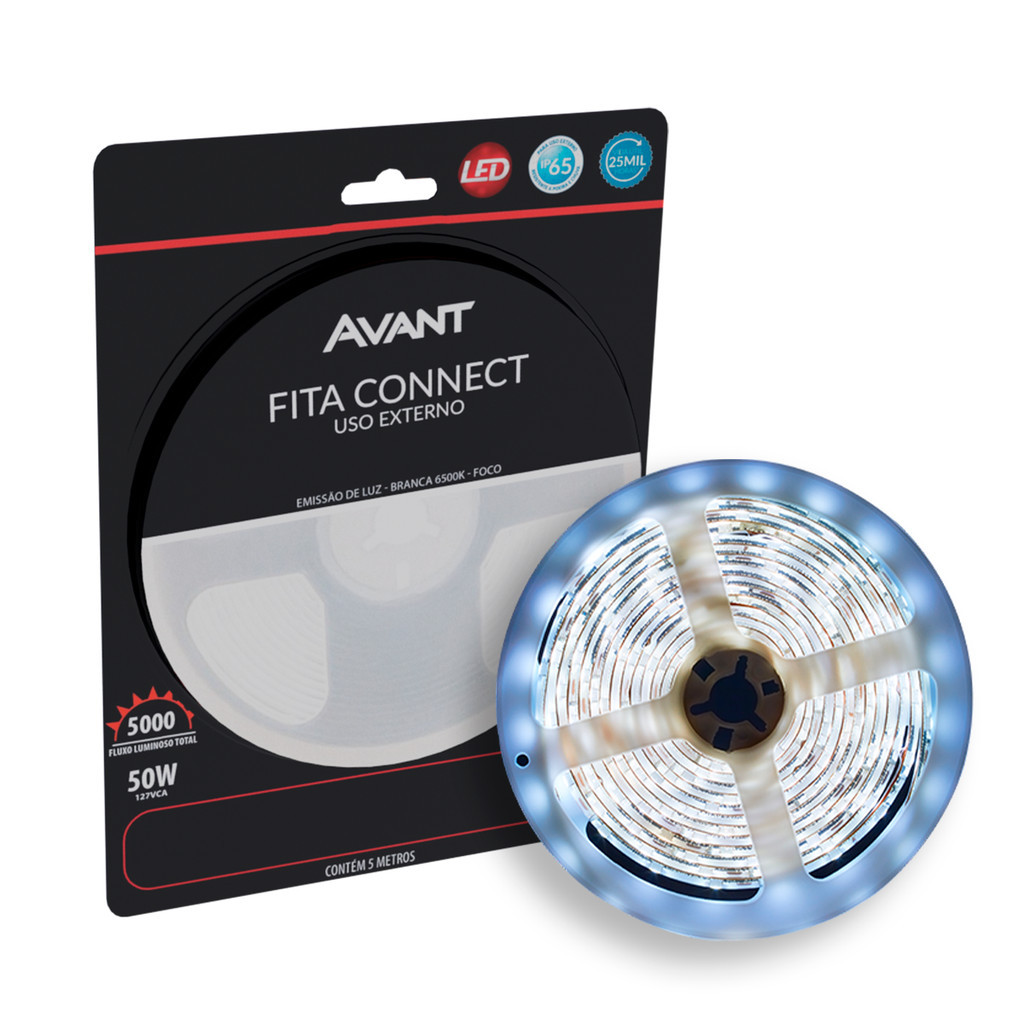 Fita Led Connect 10w 6500k Branco Frio 5 Metros 220v Tensão Direta 120 Leds/m a prova dágua Cod: 148011131 Avant - Home & Living