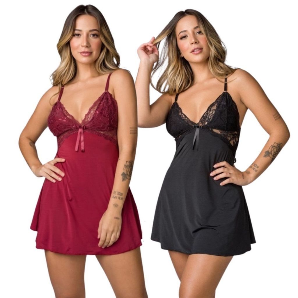 2 Camisola Feminina Costa Nua Lingerie Pijama de Dormir Laço Costa Sem Bojo 519 em Oferta na Shopee