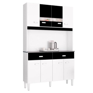 Cozinha Kit Manu 8 Portas Branco Preto - Poquema em Oferta na Shopee