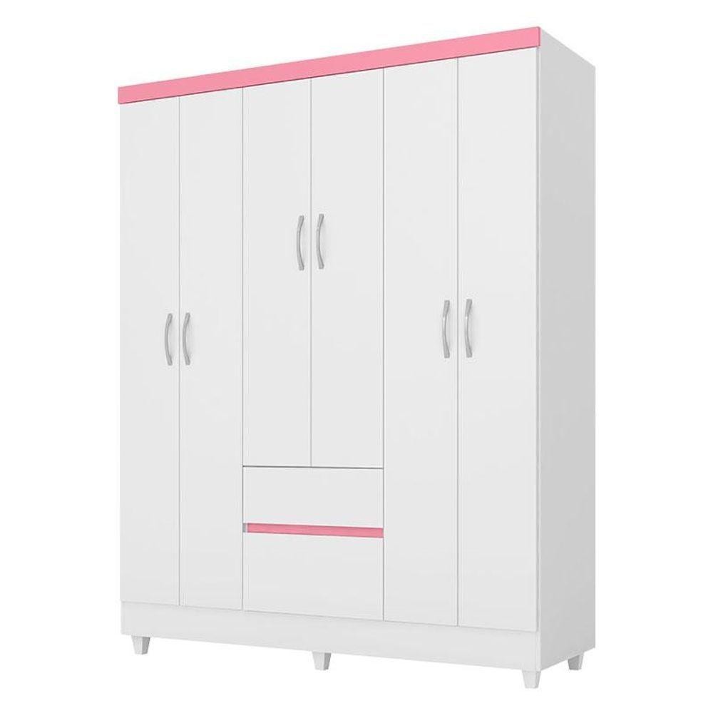 Guarda Roupa Infantil Flash 2 Branco Rosa Flex - Demóbile - Home & Living