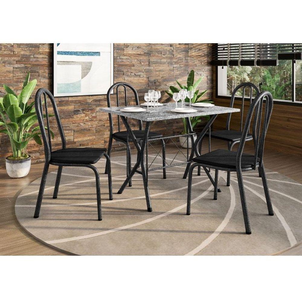 Mesa De Jantar Ambiente Bruna 100x60 Cm Com Granito Ocre Itabira Com 4 Cadeiras 050 Preto Artefamol - Home & Living