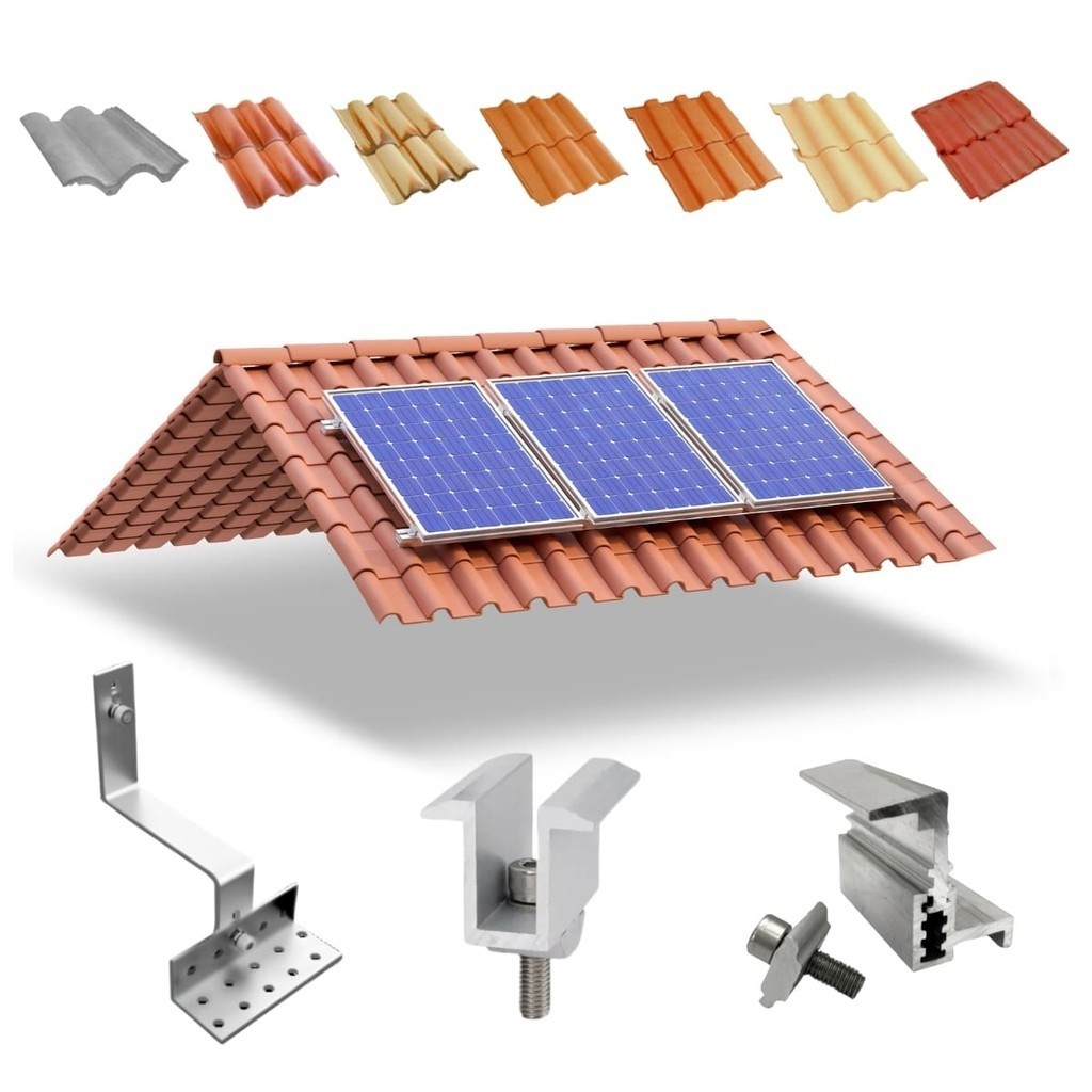 Kit Estrutura Suporte Fixador Linha C Para 03 Placas Solar Alumínio e Inox Telha Cerâmica e Cimento Perfil Master