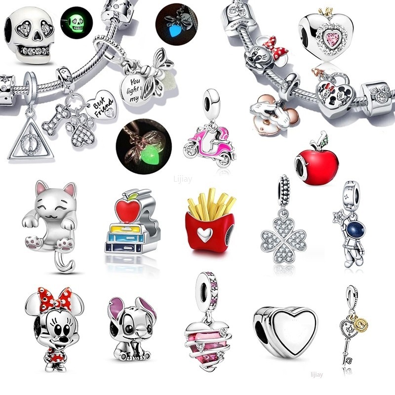 Lijiay New Berloque silver 925 Charms Cartoon Cat Astronaut Pink Pendant Para Presentes De Acessórios De Desenho Animado