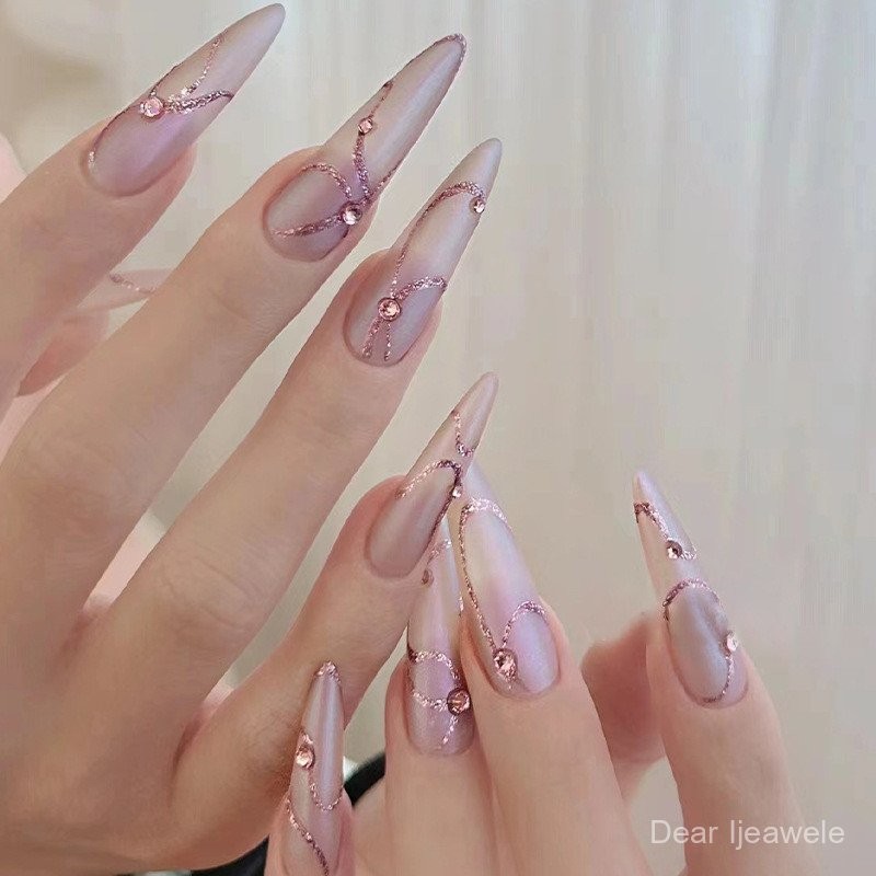 Manicure de unhas de amêndoa de unha falsa, remendo de unha ondulada irregular, 30 peças de unha de amêndoa de comprimento médio