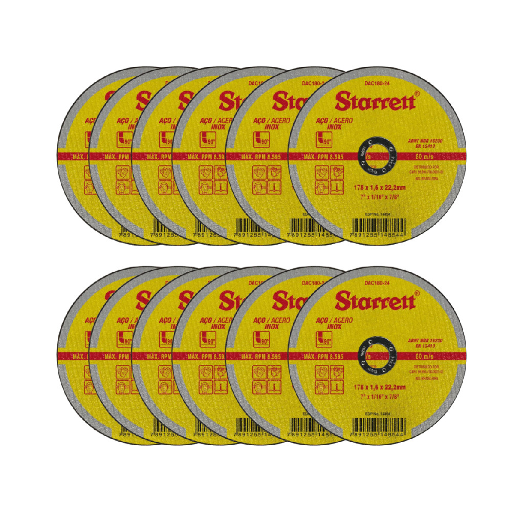 Kit 12 Disco Abrasivo Corte 178 16 222Mm Starrett DAC180-24 em Oferta na Shopee