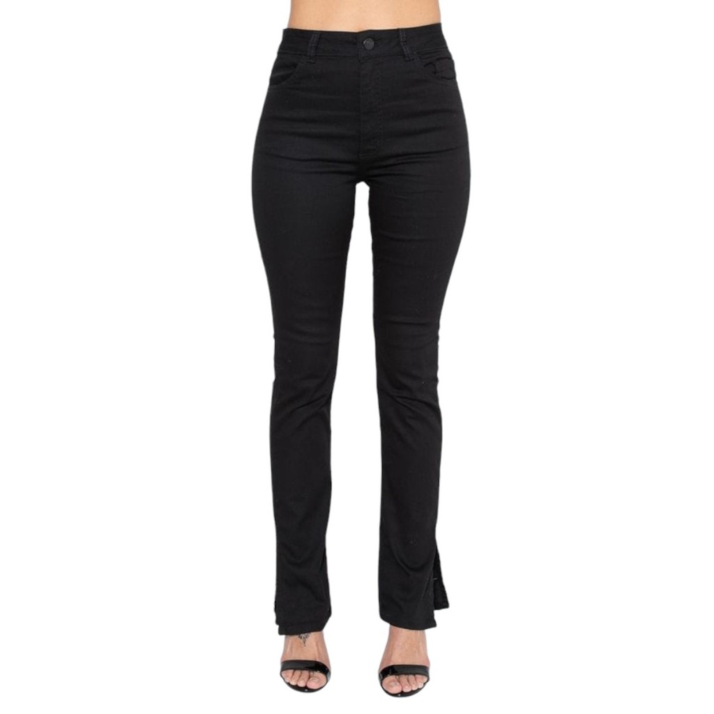 Calça Feminina Hot Pant Preta Com Abertura Lateral Lady Rock