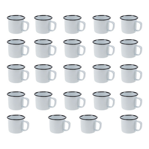 Caneca Esmaltada Retro 80ml Branca Vintage Jogo 24 Unidades
