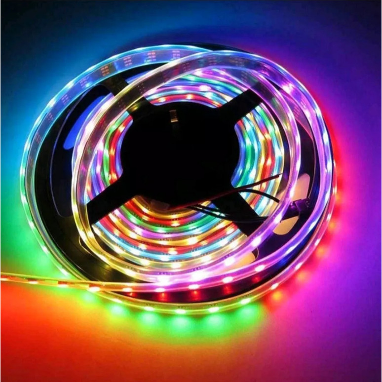 Fita LED RGB Digital 6803 com Controle, 133 Efeitos, Bivolt 12V, 5m à Prova d'Água, Múltiplo Efeitos em Oferta na Shopee