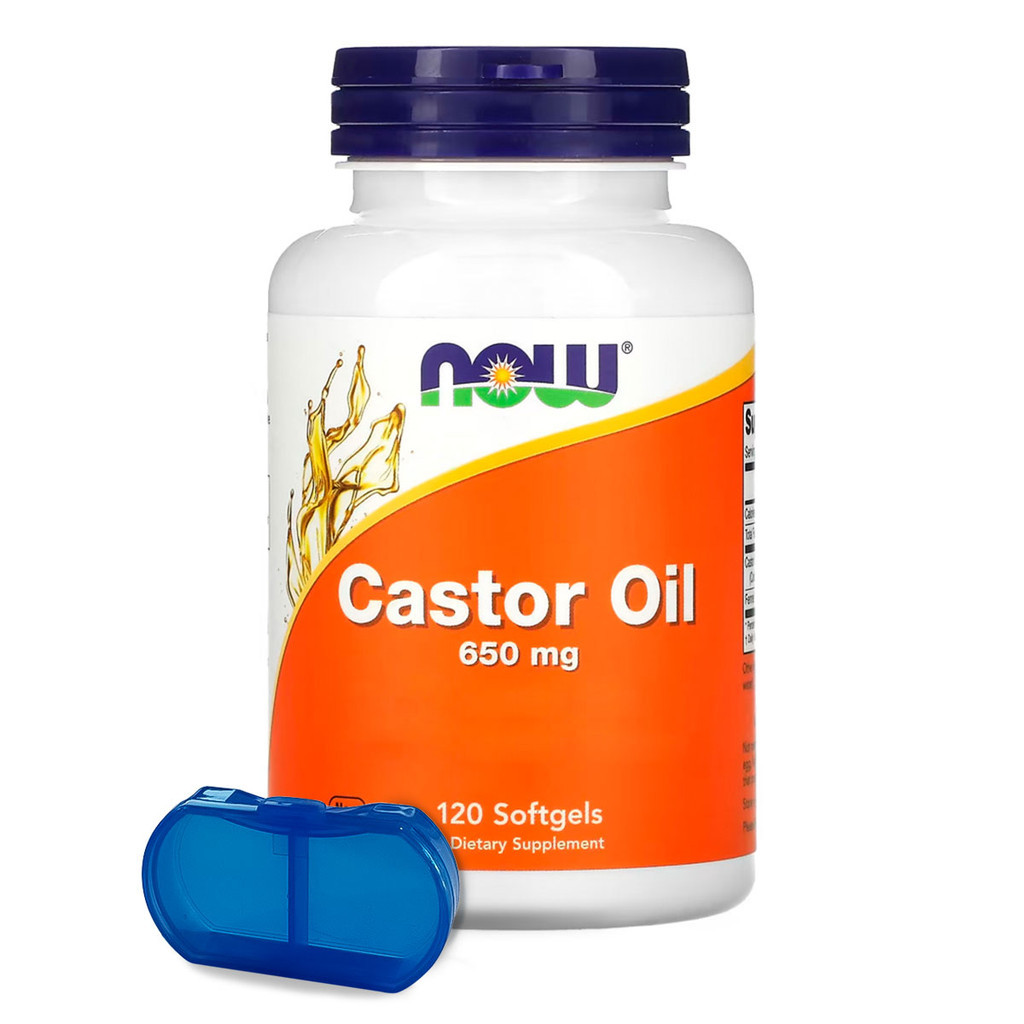 Óleo Rícino Castor 650mg Now Foods 120 Soft + Porta Cápsulas em Oferta na Shopee