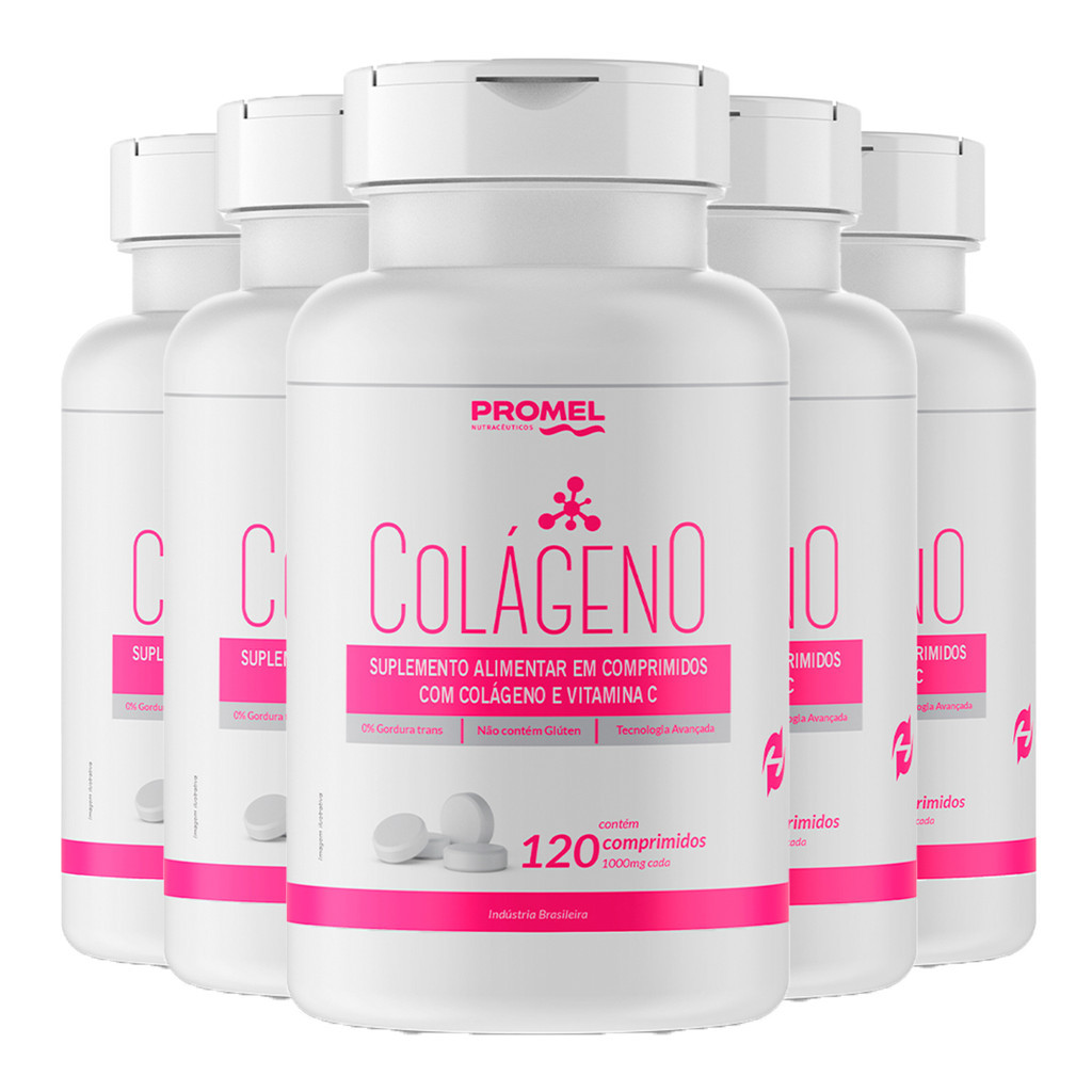 Kit 5x Colágeno 1000mg Promel com Vit. C 120 Comp. 