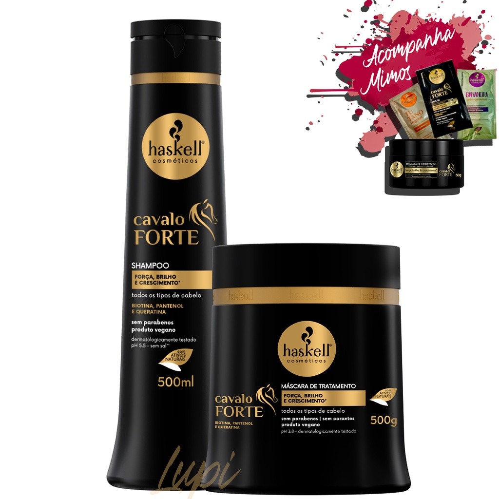 Kit Haskell Cavalo Forte Shampoo 500ml Mascara 500g em Oferta na Shopee