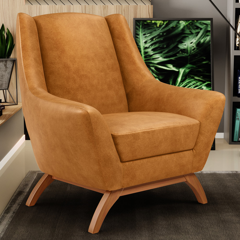 Poltrona Decorativa Fixa Base de Madeira Castanho Juliet D02 Couríssimo Whisky B-90 - Lyam Decor em Oferta na Shopee
