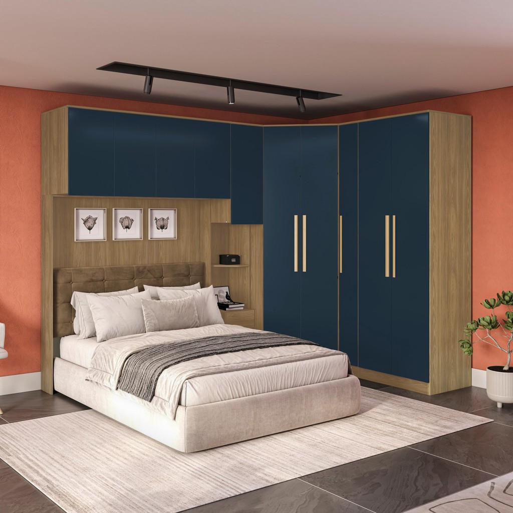 Quarto Modulado Kappesberg Adapt Nogueira/Azul Profundo 7 Peças 296cm x 210cm em Oferta na Shopee