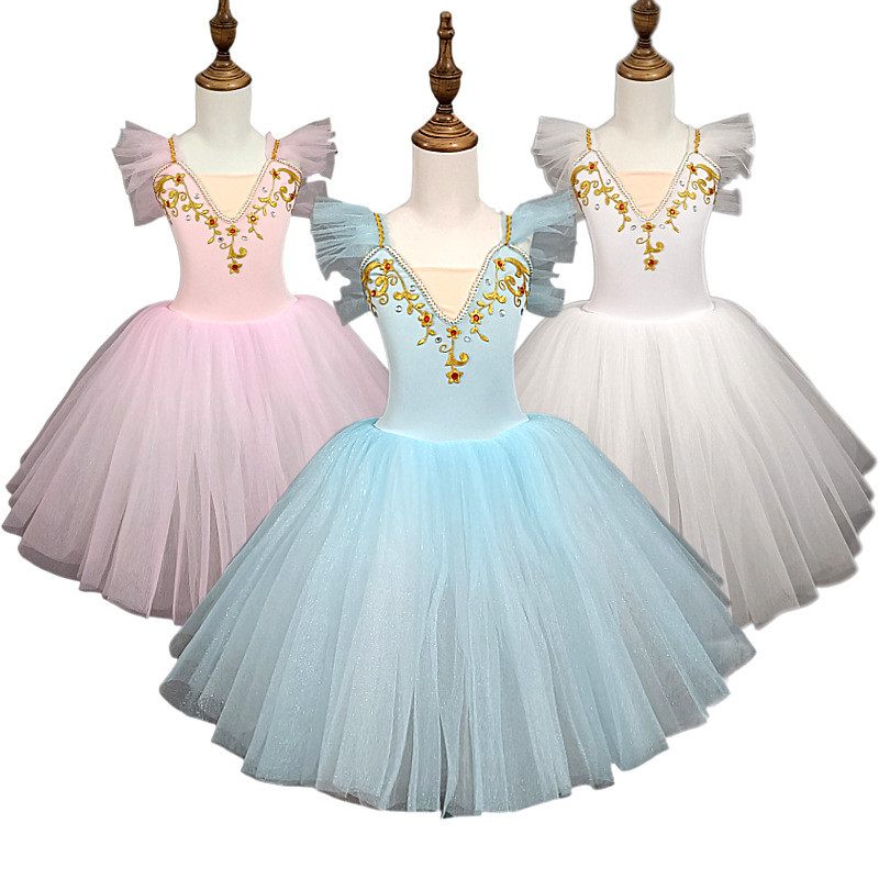 Collant de balé para meninas Halloween Bailarina Lago dos Cisnes Trajes Bordado Dança Collant Vestido Performance Dancewear