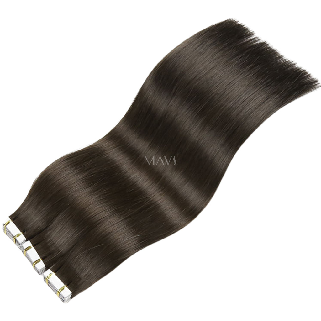 Cabelo 100% Humano Liso Castanho 45cm na Fita Adesiva 100g