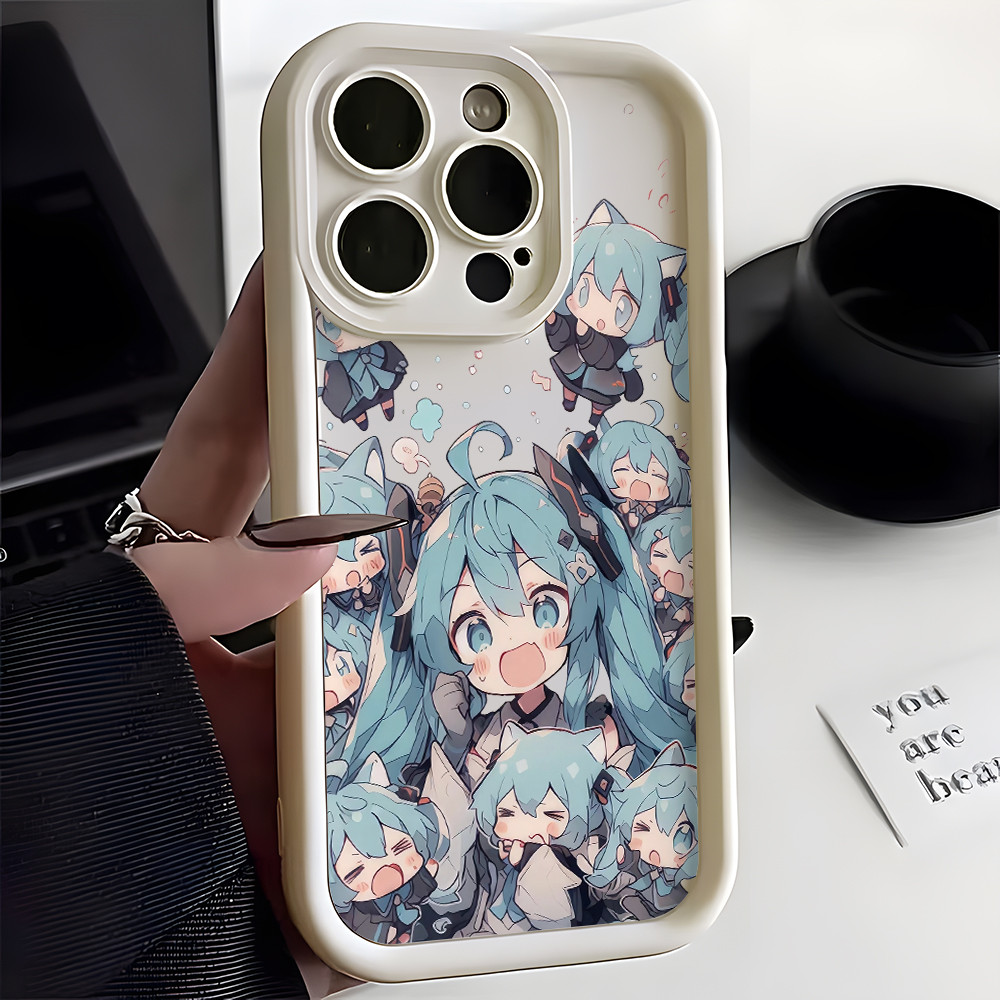 Capa De Telefone Fofa Hatsune Miku Para Samsung Galaxy A73 A71 A55 A54 A53 A52 A52S A51 A34 A33 A32 A24 A23 A22 A15 A14 A13 A12 A05S A04S 4G 5G Proteção De Lente De Escada