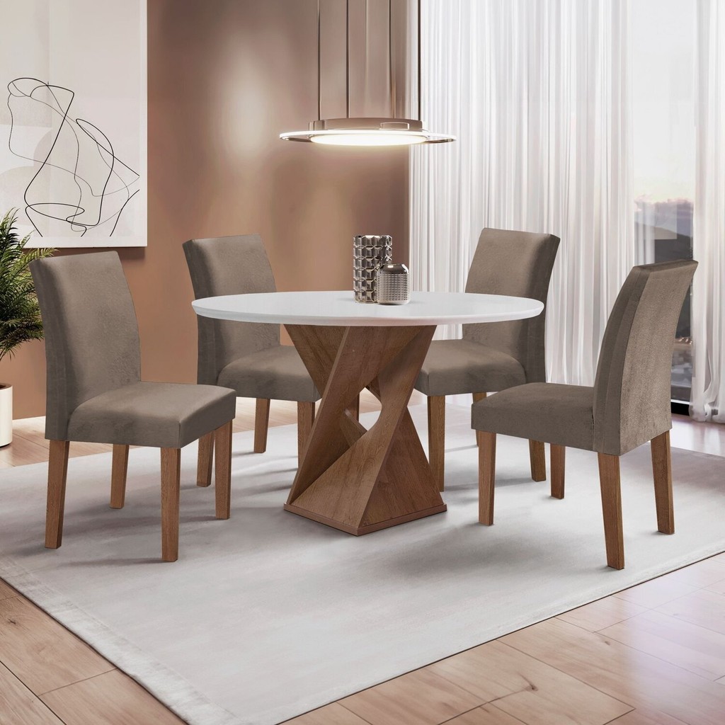 Conjunto Mesa Barcelona 100cmx100cm 4 Cadeiras Espanha Tampo Slim Plus Redondo Yescasa Chocolate/Off White/Areia em Oferta na Shopee