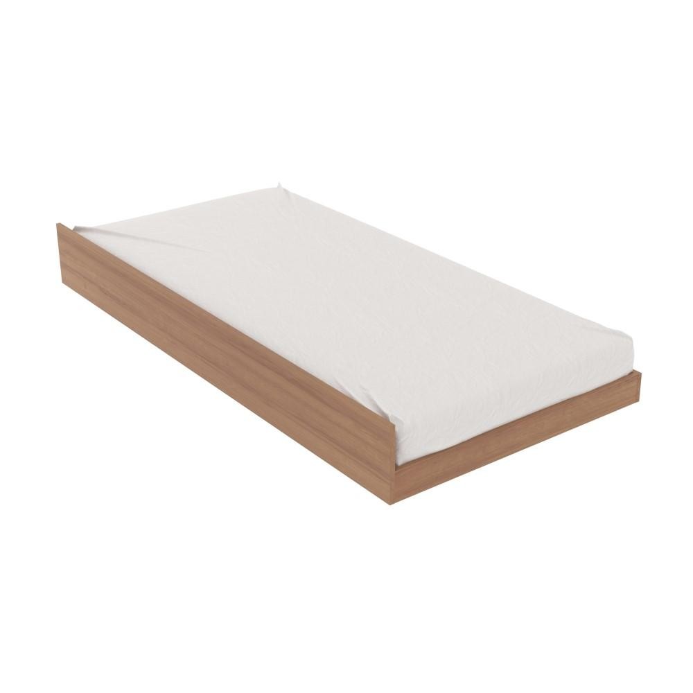 Cama Auxiliar Solteiro Box Chão Baixa Para Bicama Quarto Adulto Amêndoa Marrom Madeira - Home & Living