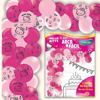 KIT ARCO FACIL DE BALOES HELLO KITTY  n°9 48 UN + 1 FITA ARCO  FESTCOLOR em Oferta na Shopee
