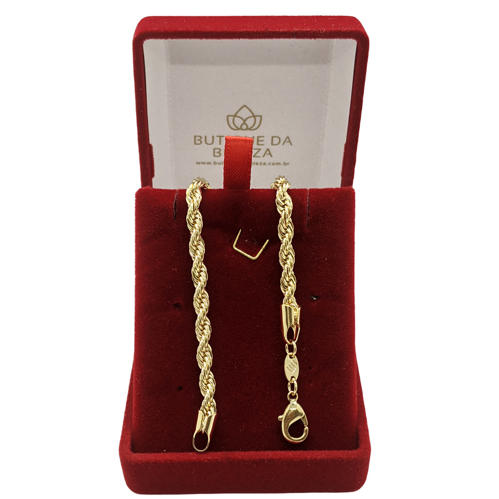 Pulseira Folheada a Ouro Cordão Torcido 20cm - Semijoia