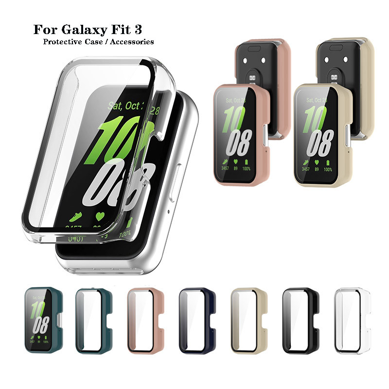 Capa De Vidro Temperado Para PC Samsung Galaxy Fit 3 Smartwatch Case Protetor De Tela De Filme Completo