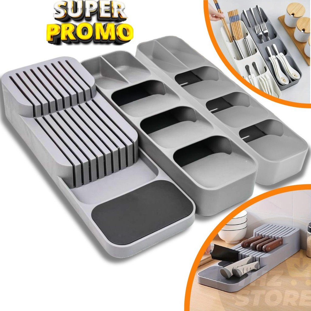 Kit Organizador de Gaveta Porta Talheres Facas Cozinha Suporte Separador Divisória Colher ...