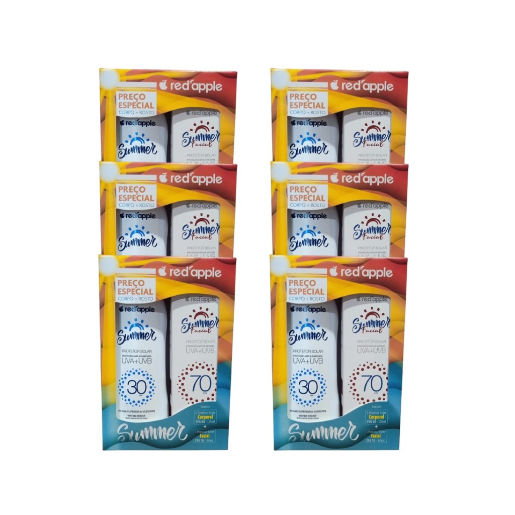 Kit 6 Protetor Solar Corporal 30 + Facial 70 kit Summer Red