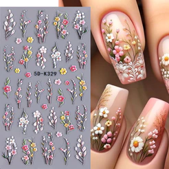 5D Floral Etiqueta Do Prego Decalques Pétala Roxa Margarida Decoração Da Arte Acrílico Adesivo Gel Sliders Manicure Aces
