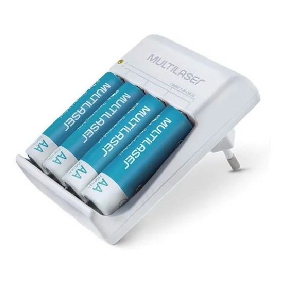 Carregador De Pilhas Aa/Aaa Multilaser Cb054 Bivolt + 4 Pilhas AA Recarregáveis