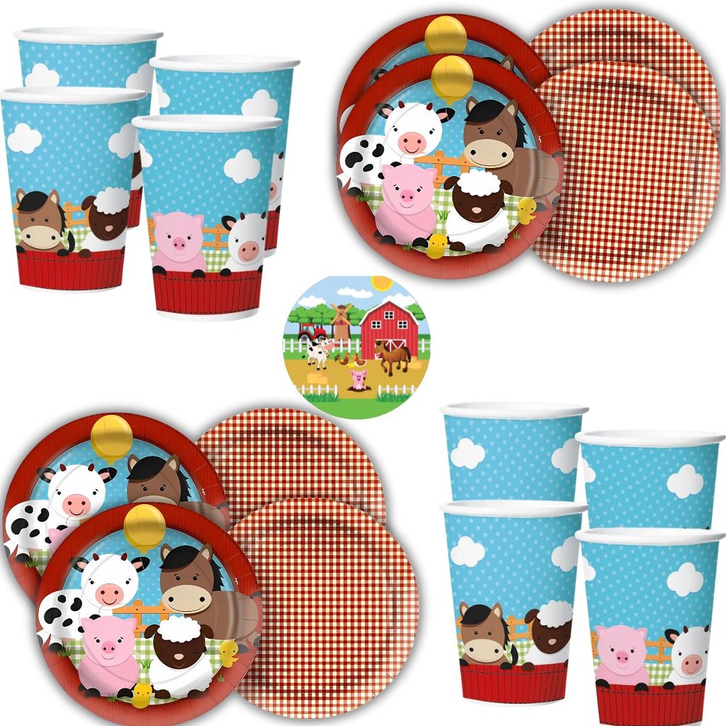 Kit Festa FAZENDINHA 16 Pratos + 16 Copos Descartável 180 Ml Papel - REGINA em Oferta na Shopee