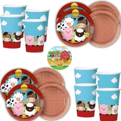Kit Festa FAZENDINHA 16 Pratos + 16 Copos Descartável 180 Ml Papel - REGINA(CHOCO)