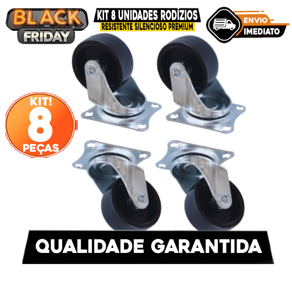 Kit 8 Unidades - Rodízios 1.1/4 Placa Giratórios Mesas, Cadeiras e Móveis Bancada Resistente Silencioso Premium