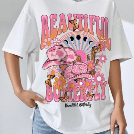 Blusa Feminina Tshirt Larga Oversized Beautiful Moda Country Algodão Confortável