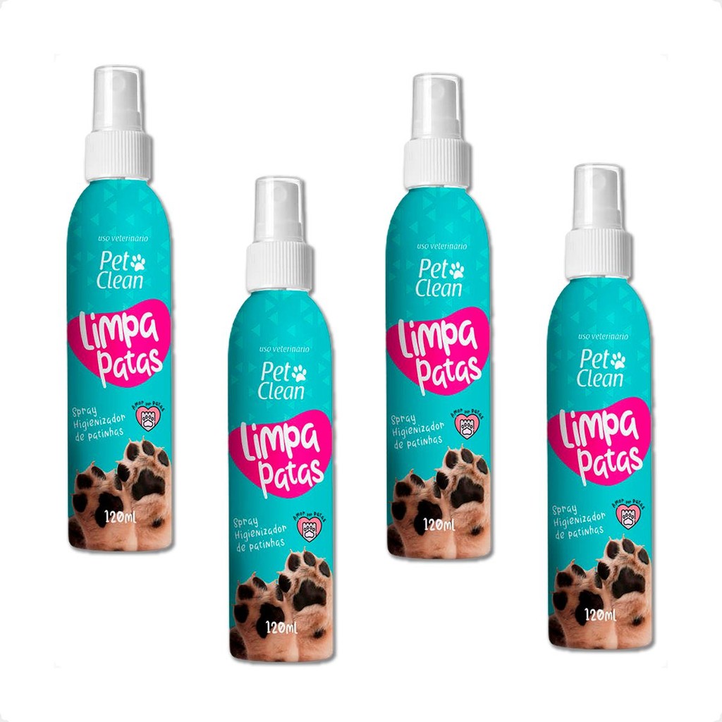 Kit 4 Limpa Patas Pet Clean Spray Higienizador - 120ml