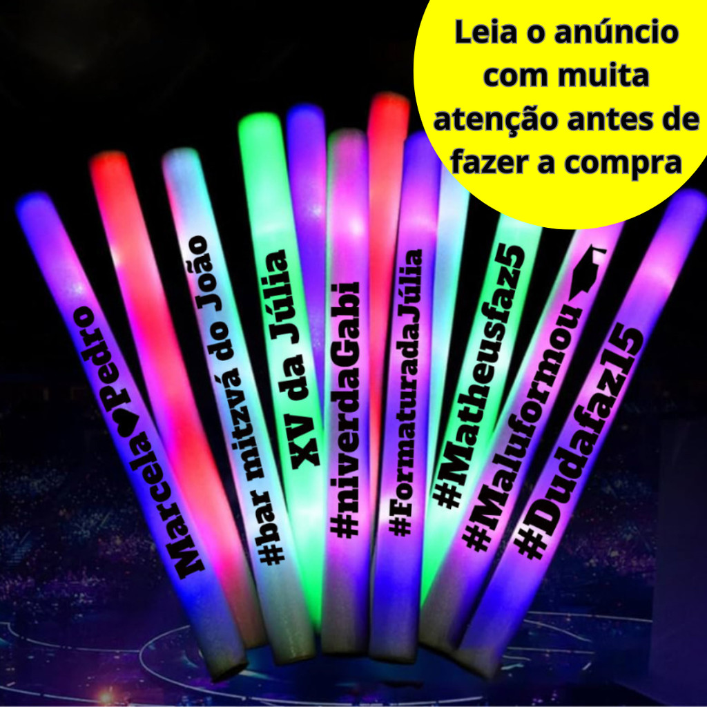 KIT 50 Adesivos Personalizados p/ Bastão PLÁSTICO de LED  20x2,5cm Festa Temática,casamento, baladas