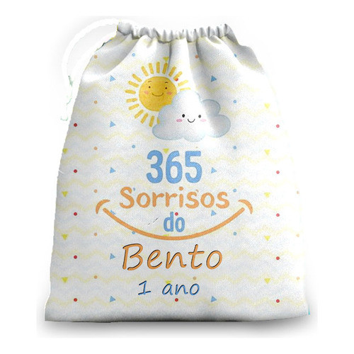 10 sacolinhas personalizada tecido 365 Sorrisos Sol  Nuvem lembrancinhas aniversario  30cmx20cm em Oferta na Shopee