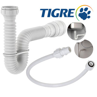 Kit Banheiro Sifão Branco Universal Sanfonado 66cm + Rabicho Flexível Kit Engate de 1/2''x50cm Tigre