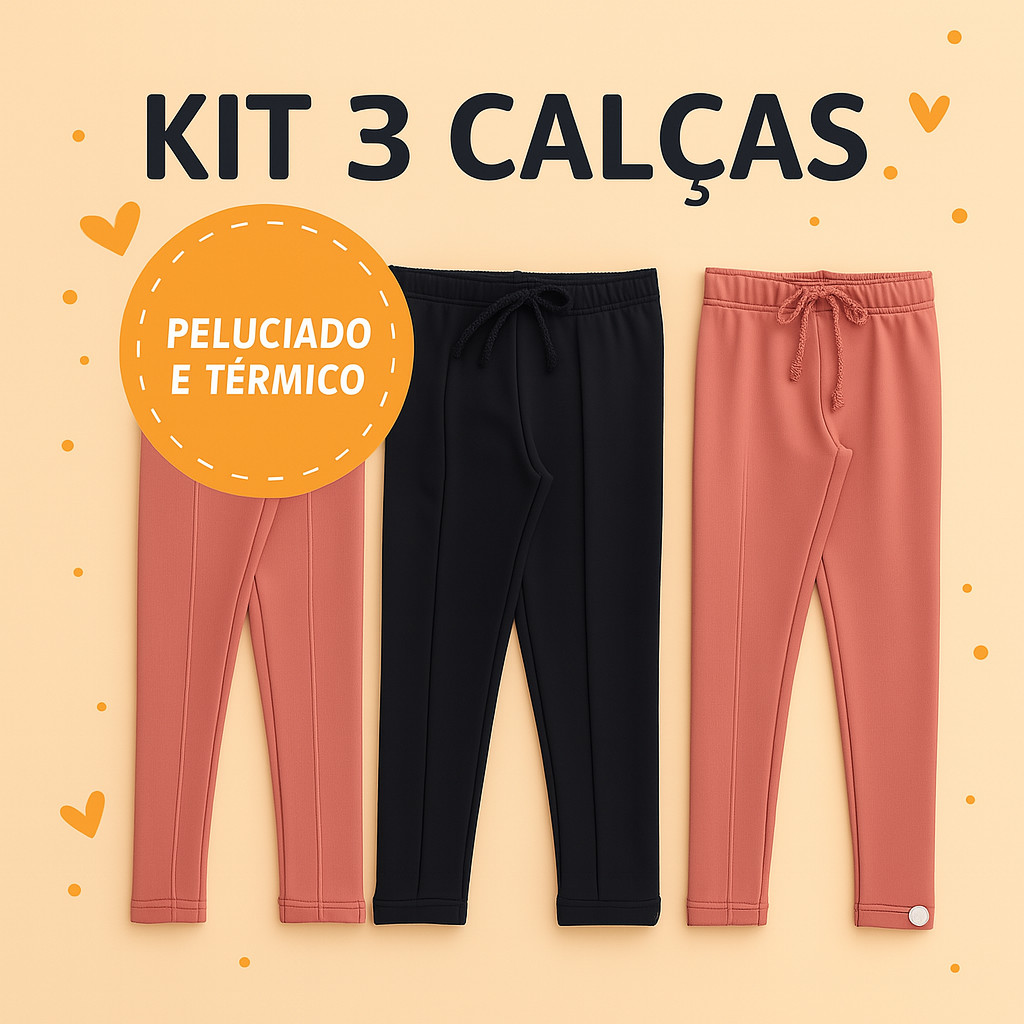 Kit 3 Legging Calça Suplex Peluciada Infantil Juvenil Inverno Mais Barata 4 Ao 14 Anos