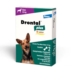 Vermífugo Drontal Plus Para Cães 10kg Elanco +Sabor Carne 2 Comprimidos