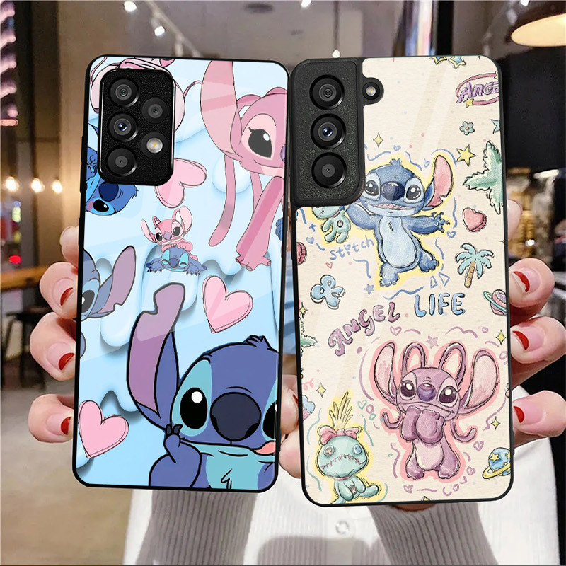 Stitch 16 Vidro Caso De Telefone Para Samsung Galaxy A14 A16 A30 A22 A32 A33 A34 A40 A42 A55 4G A52 A53 A54 A70 A71 A72 