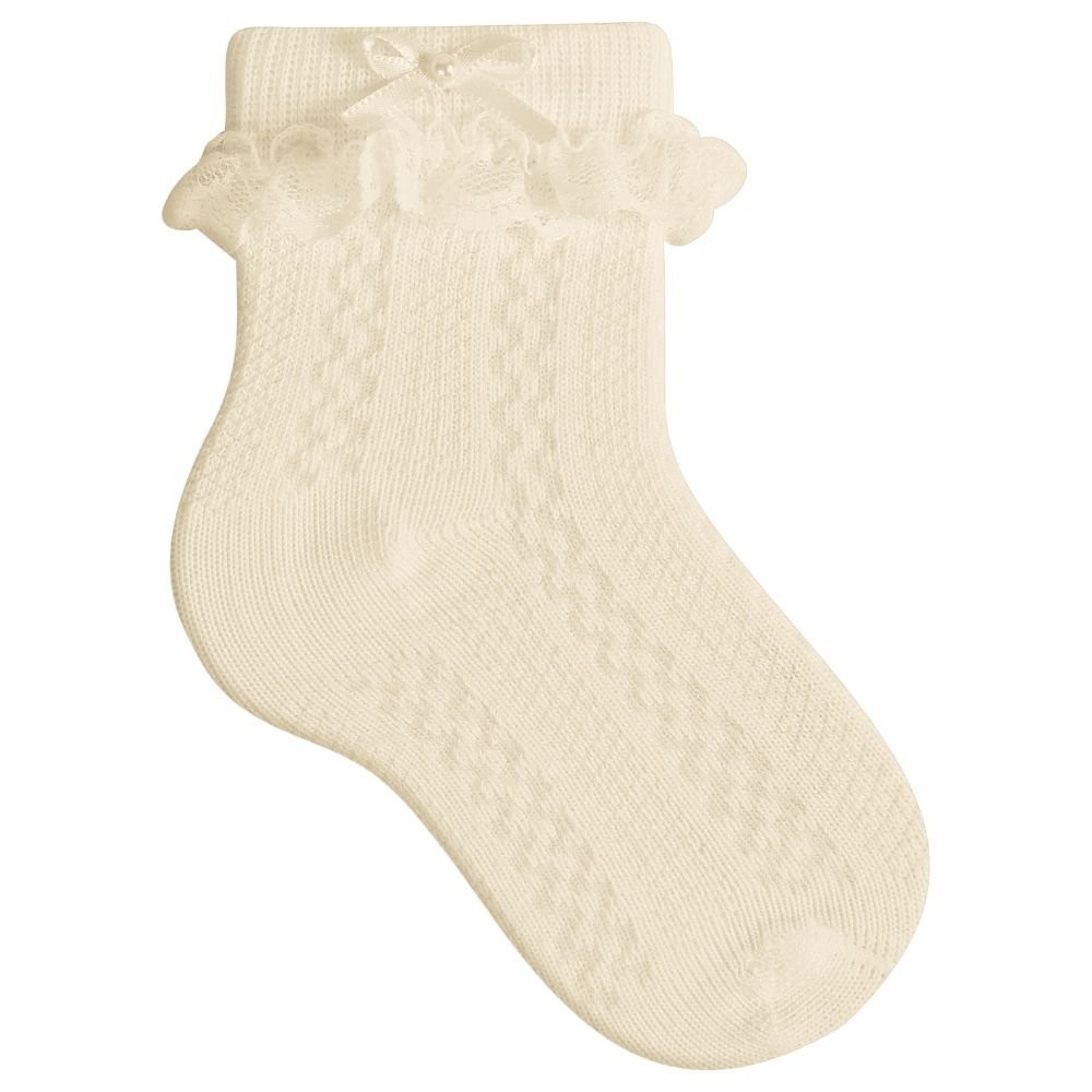 Meia Infantil Menina Rendinha Batizado Bege em Oferta na Shopee